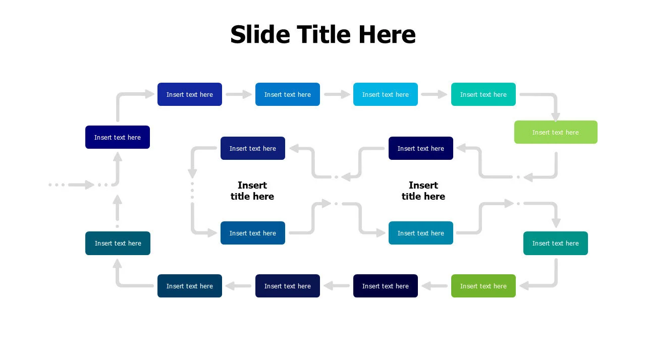 16 colored squares with arrows loop infographic