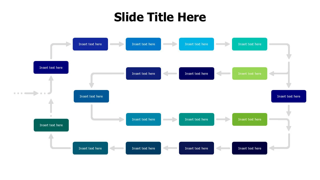 18 colored squares with arrows loop infographic