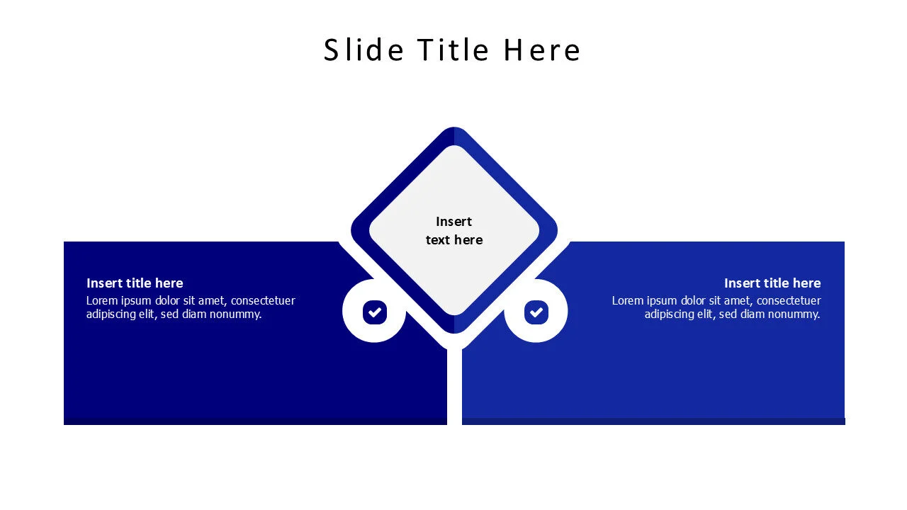 2 colored blocks with divided rhombus infographic with icons