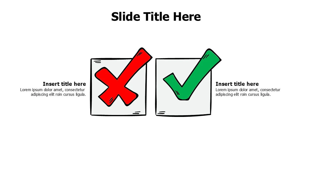 2 papers with corrrect and wrong doodle signs infographic