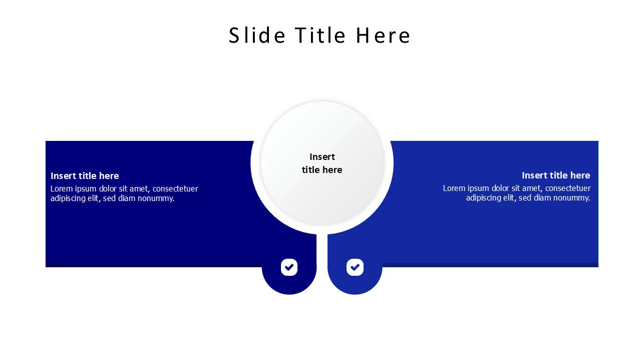 2 points colored blocks with circle inbetween infographic