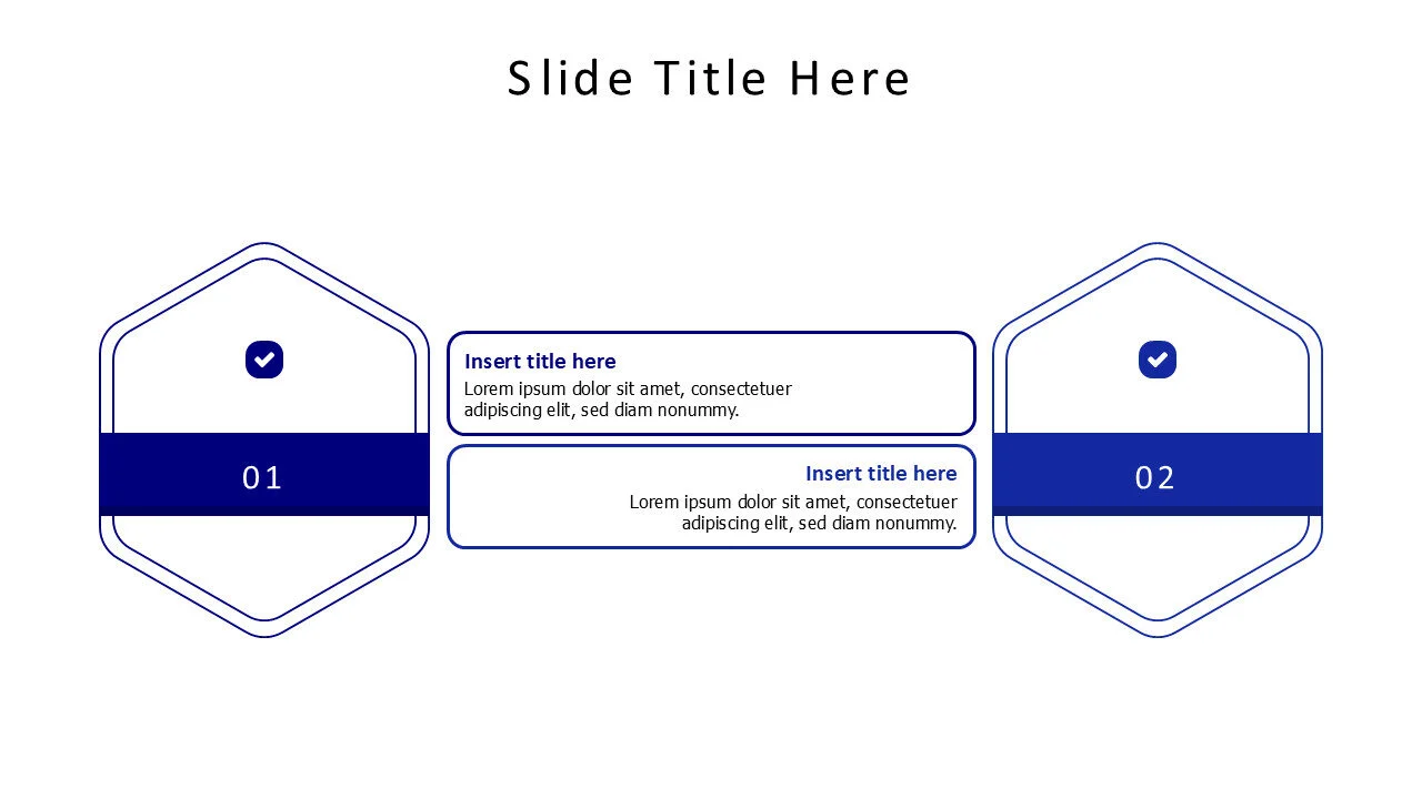 2 points colored outline stripes with hexagon shape infographic