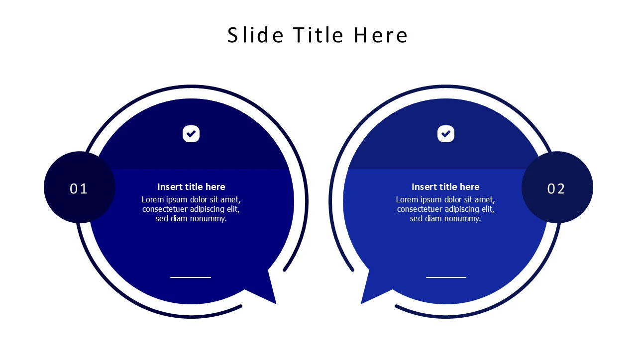 2 points colored speech bubbles infographic with icons