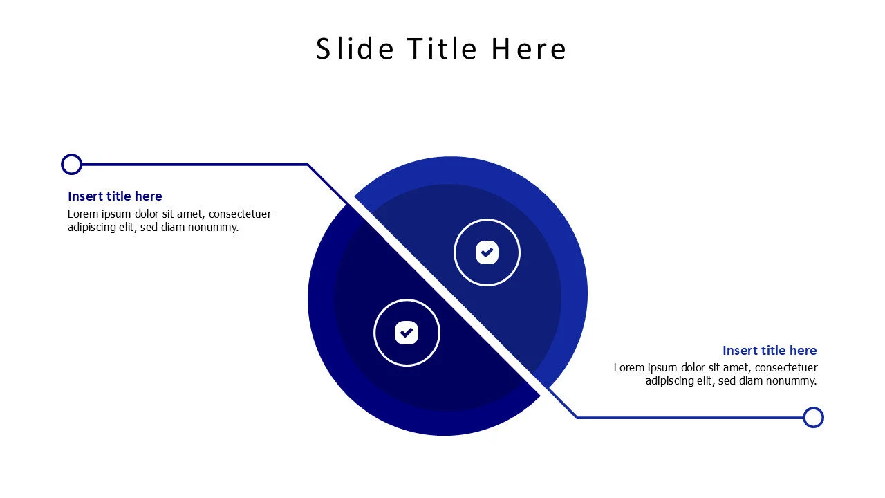 2 points divided colored circle with icons infographic