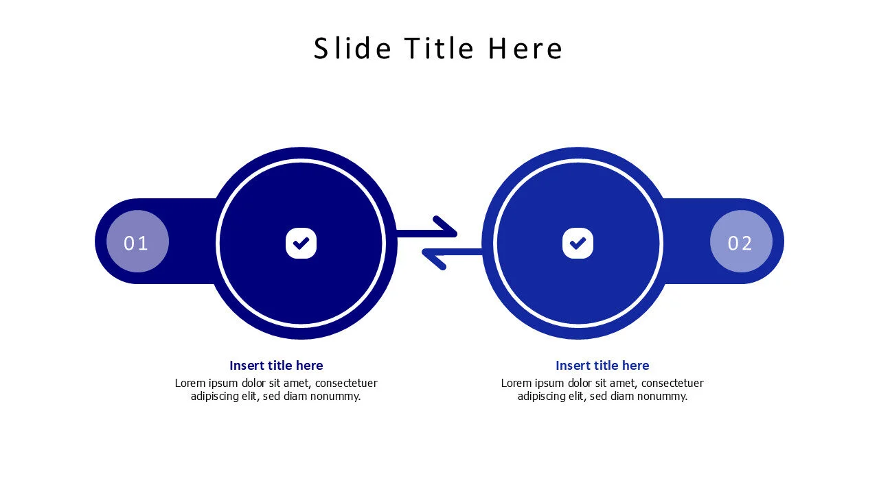 2 points filled colored circle with icons infographic