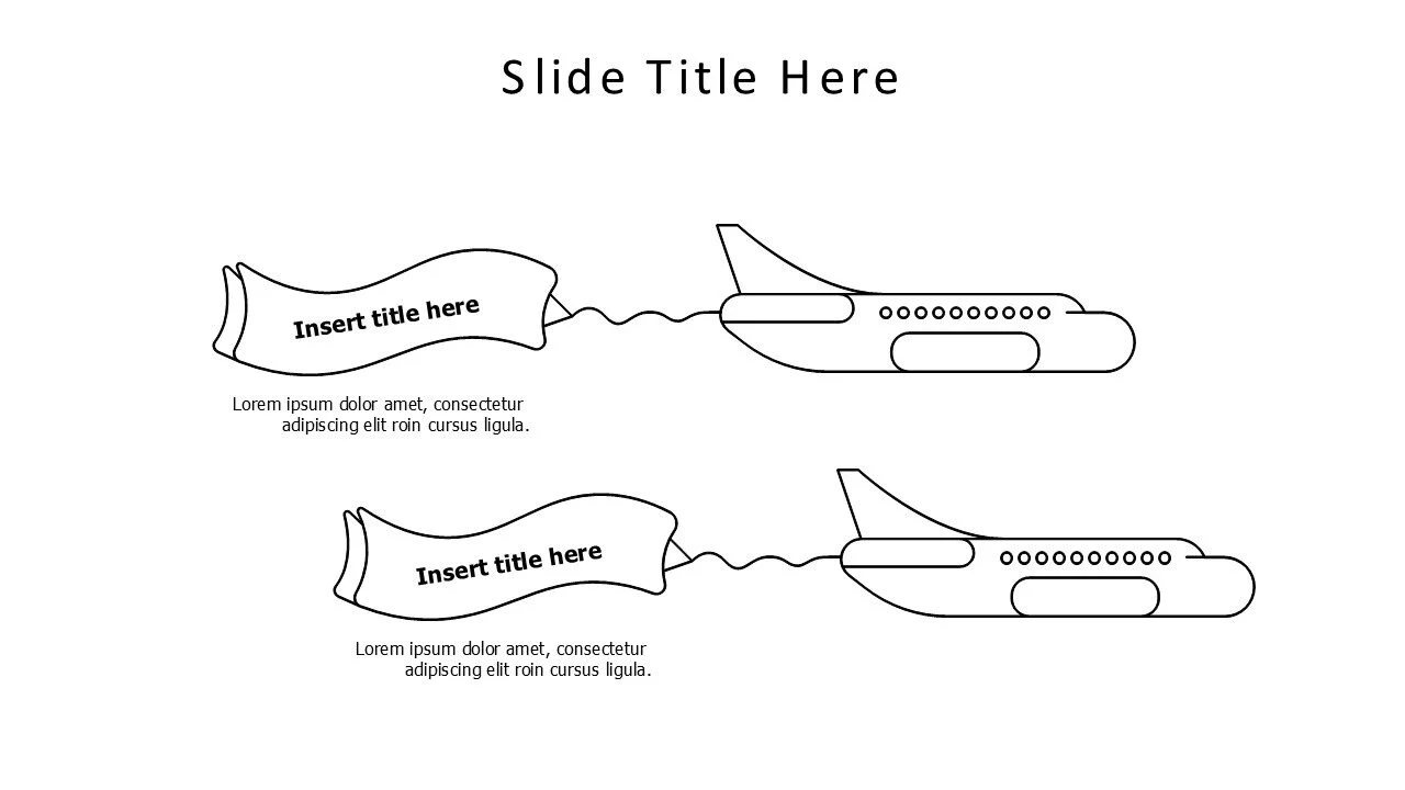 2 points flying airplanes with titles infographic