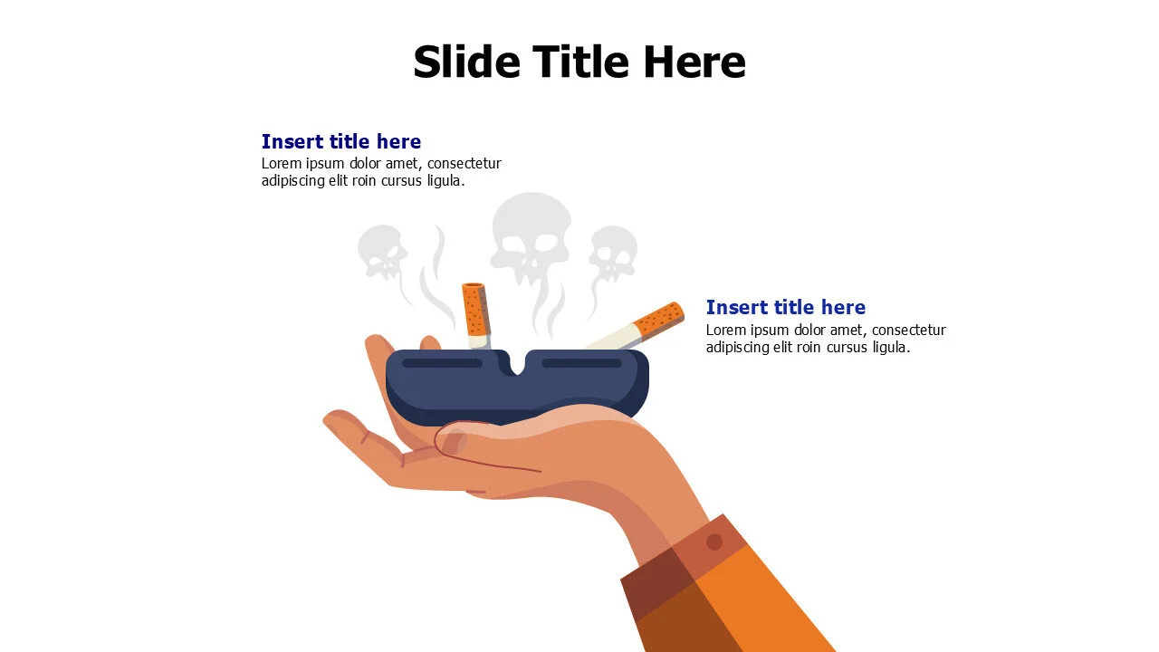 2 points hand holding cigarettes ashtray infographic