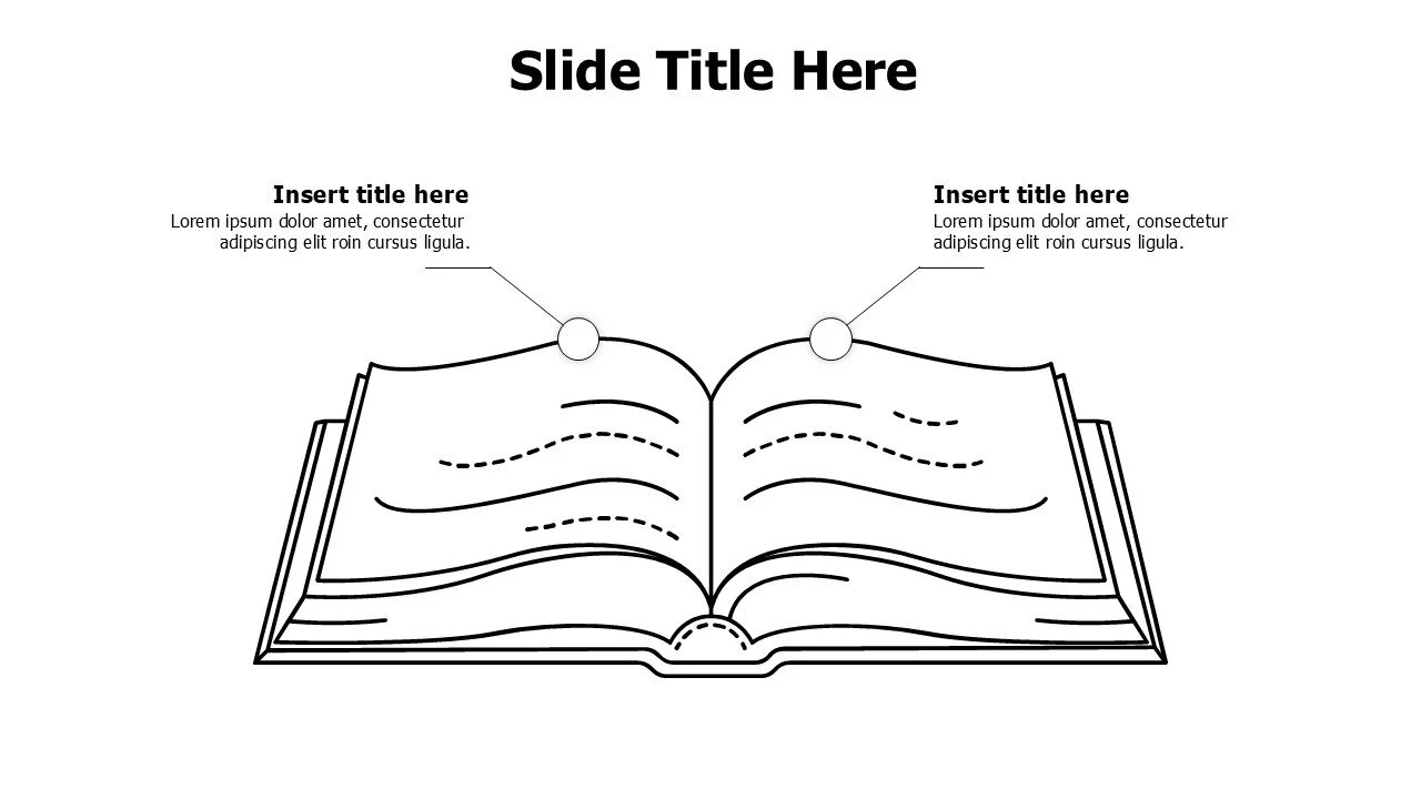 2 points outline opened book infographic