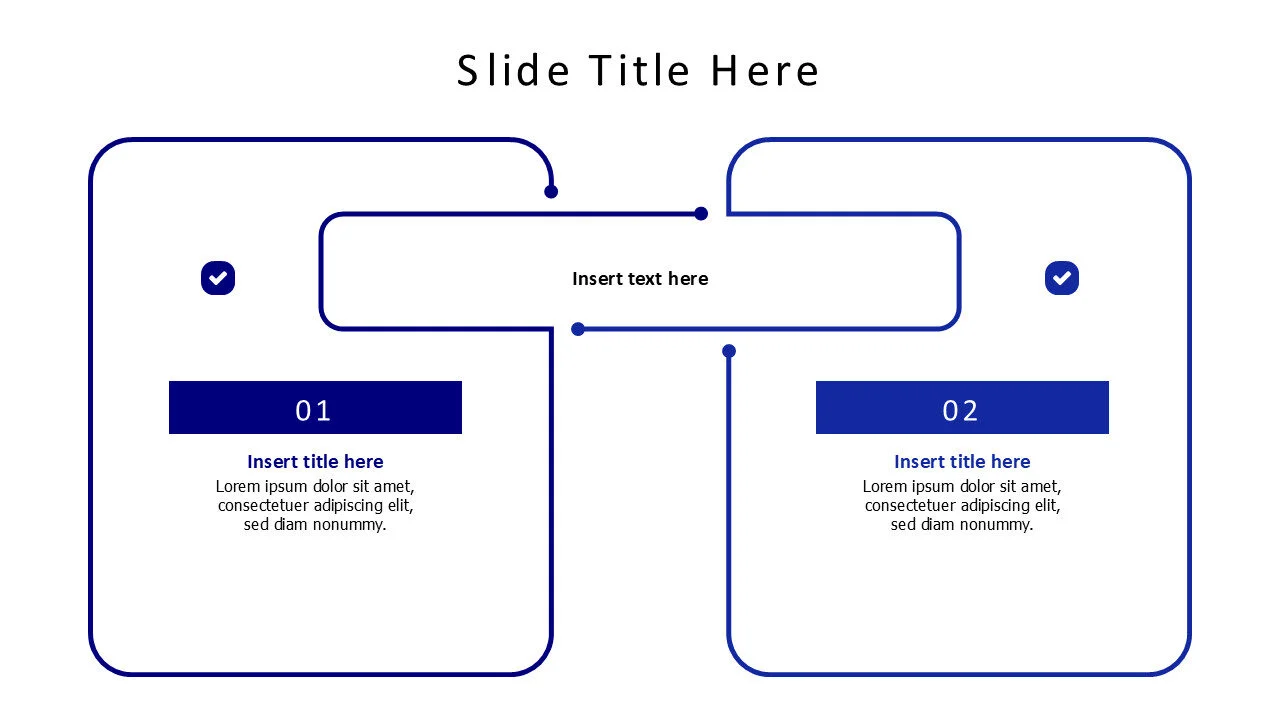 2 points outlined squares with framed title infographic
