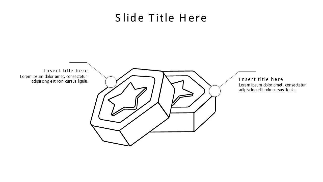 2 points overlayered outline 3D hexagons with stars infographic