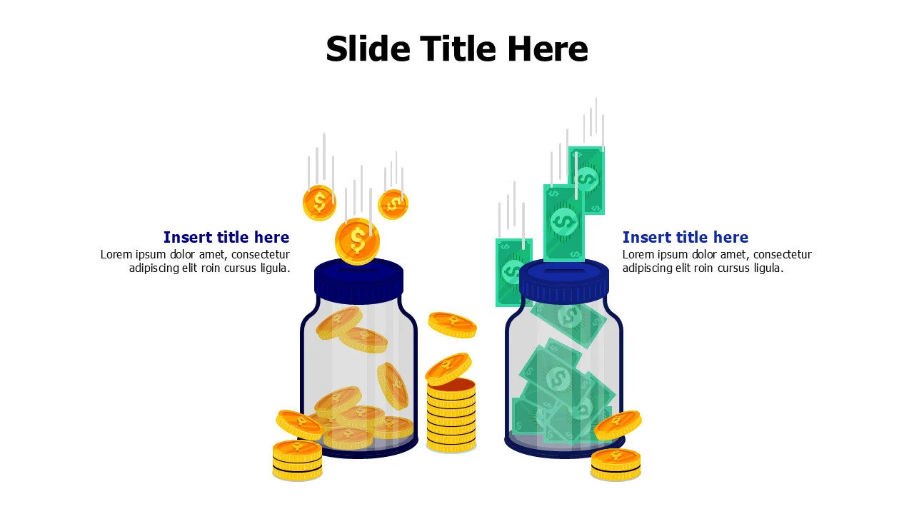 2 savings jars with banknotes and coins infographic