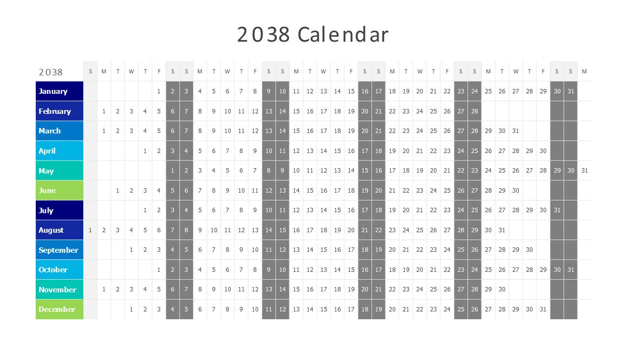 2038 weekly calendar