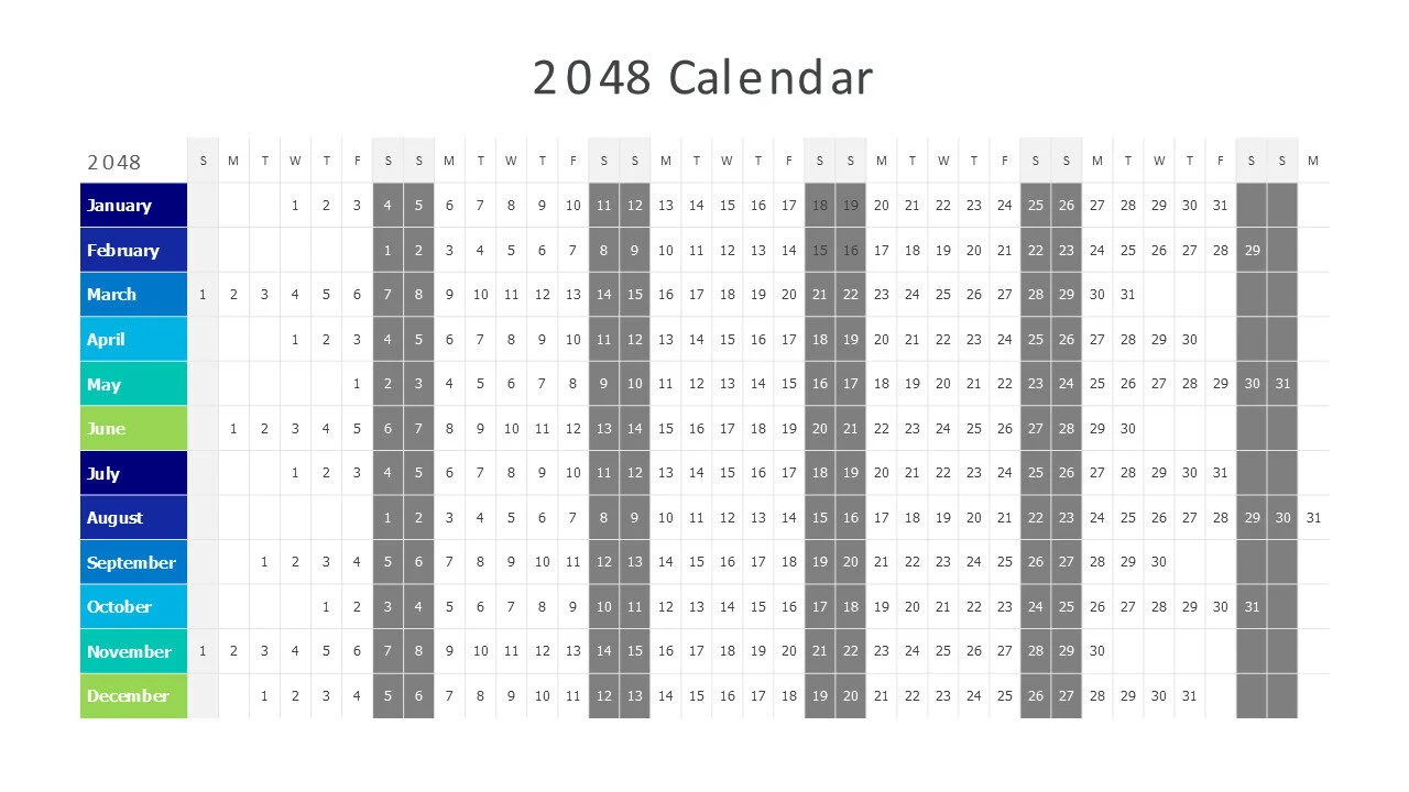2048 weekly calendar