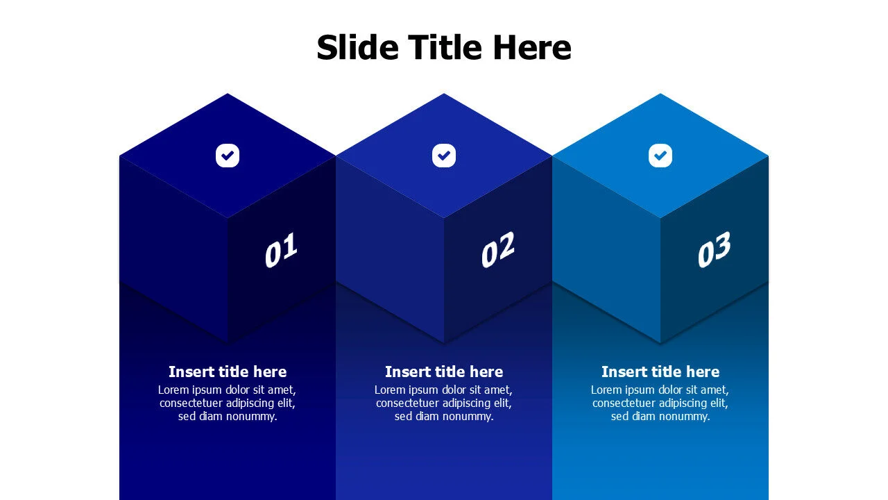 3 3D cubes with prespective numbers infographic