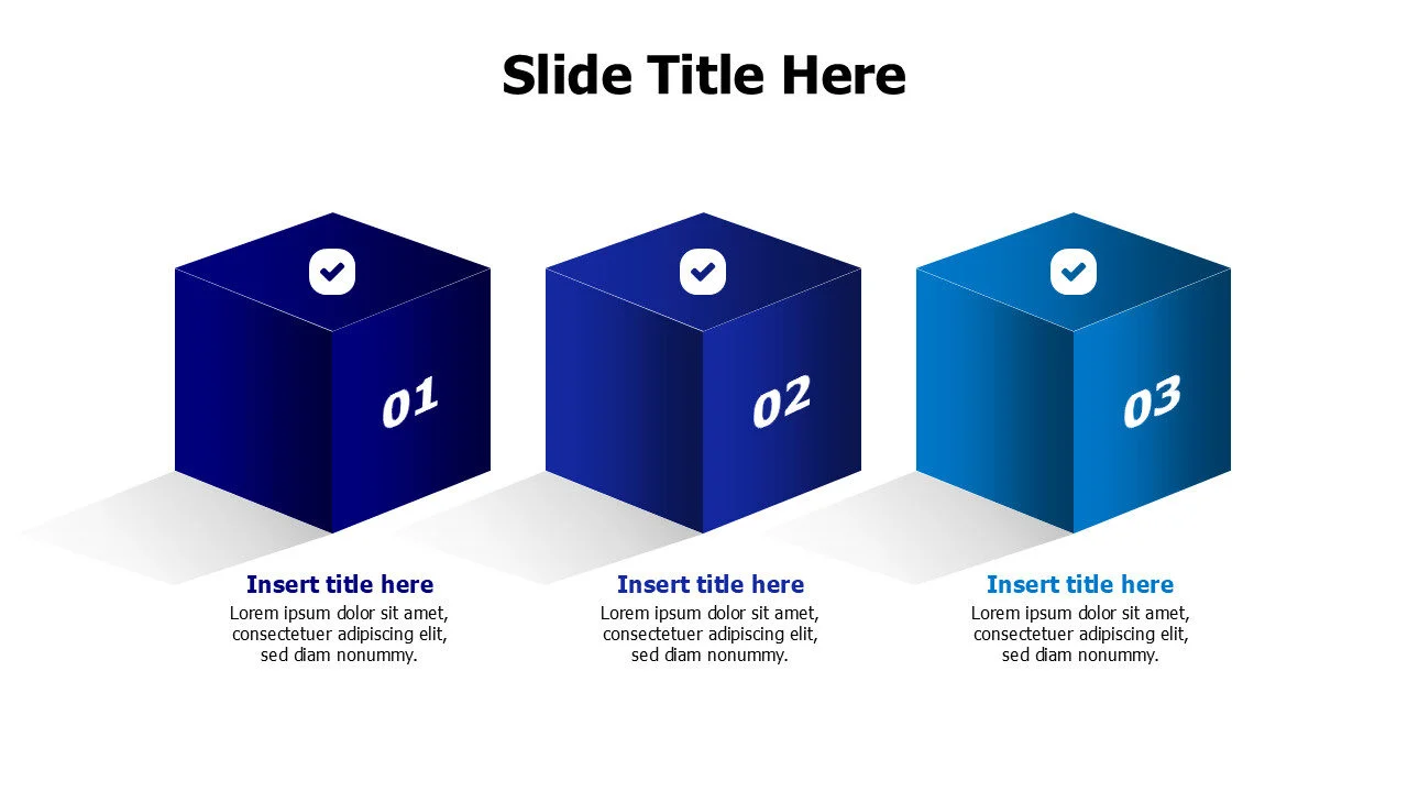 3 big 3D cubes with icons infographic