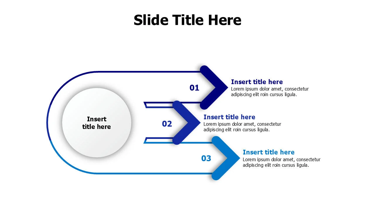 3 branching outlined arrows from a circle infographic