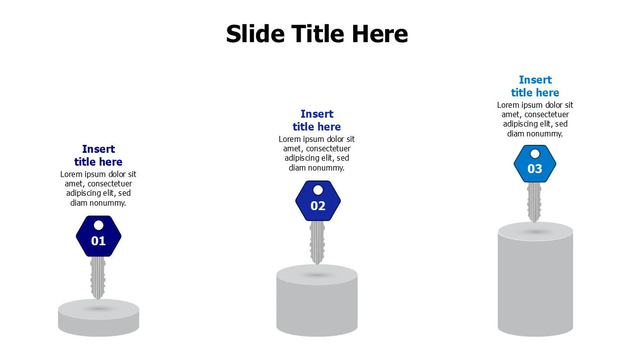3 colored keys on a cylinder block infographic