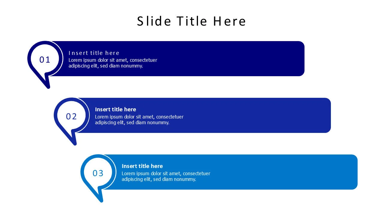 3 colored speech bubbles with numbers infographic