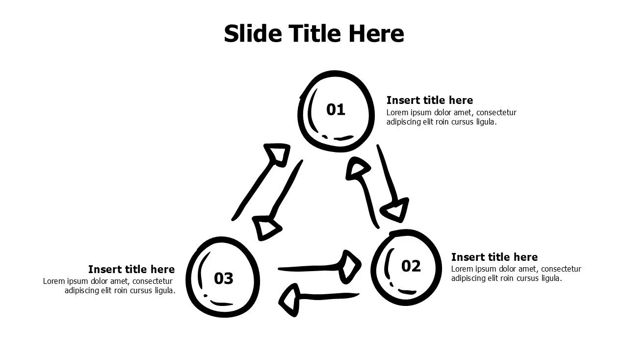 3 doodle circles with numbers and arrows infographic