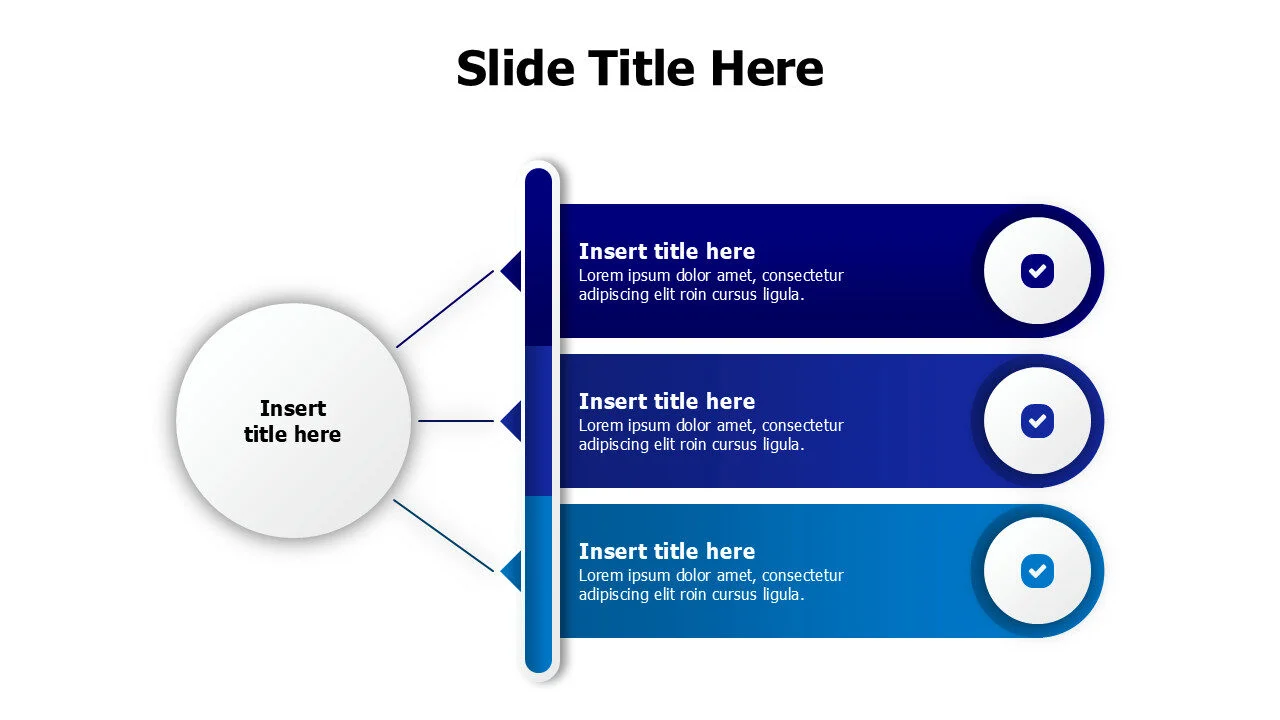 3 gradient stripes branching from a circle with icons infographic