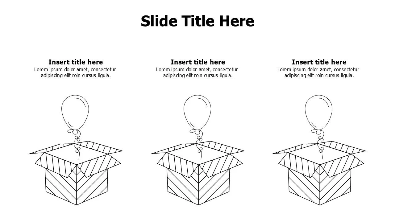 3 outline balloons out of boxes infographic