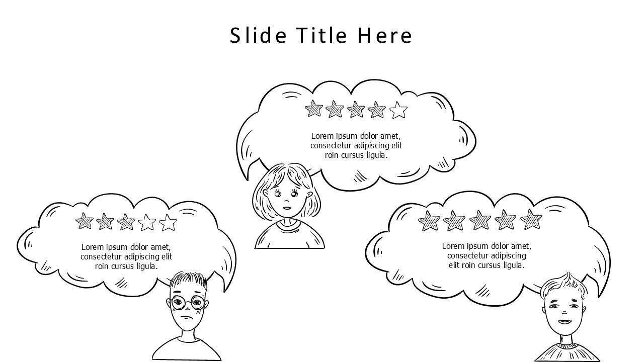 3 outline characters testimonials speech bubbles