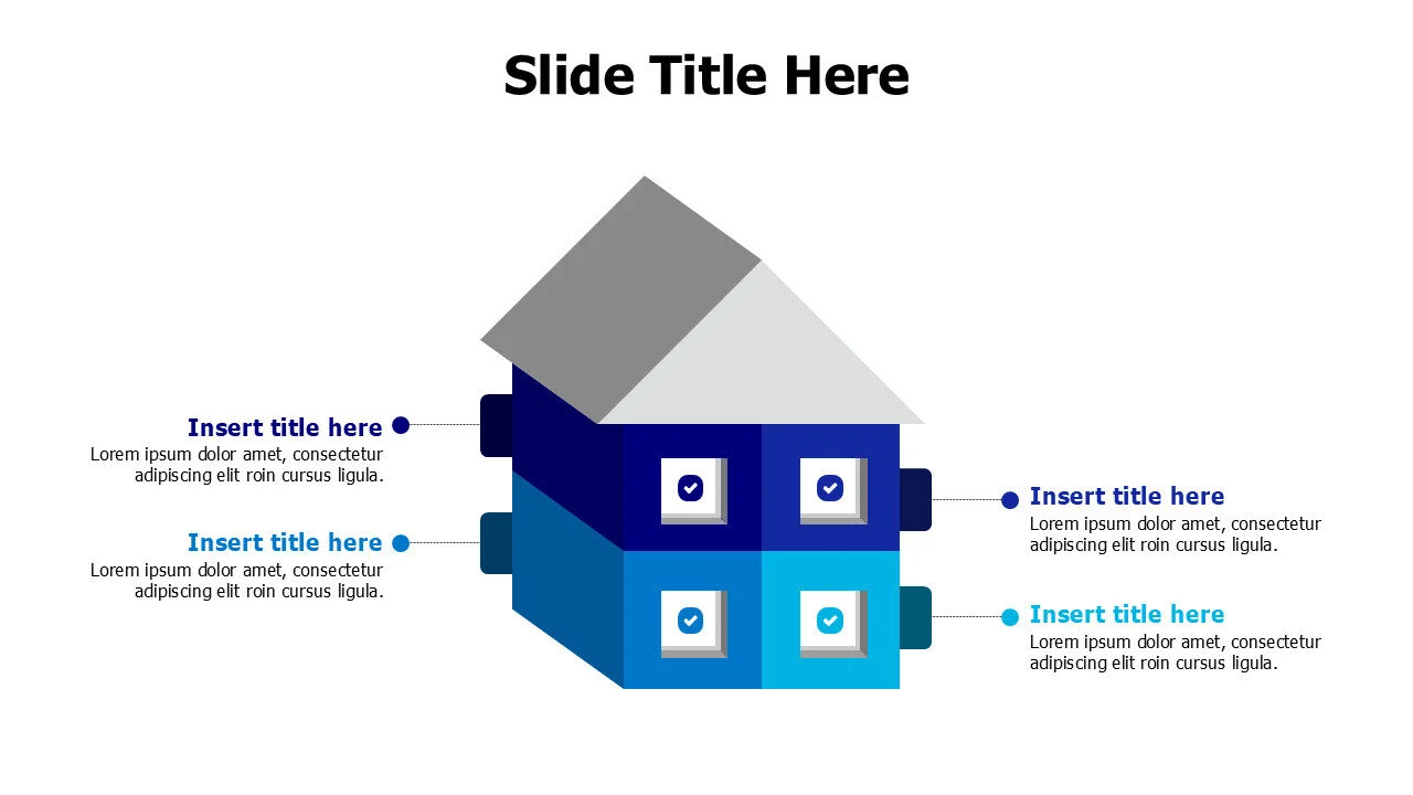 3 points 3D divided colored house infographic