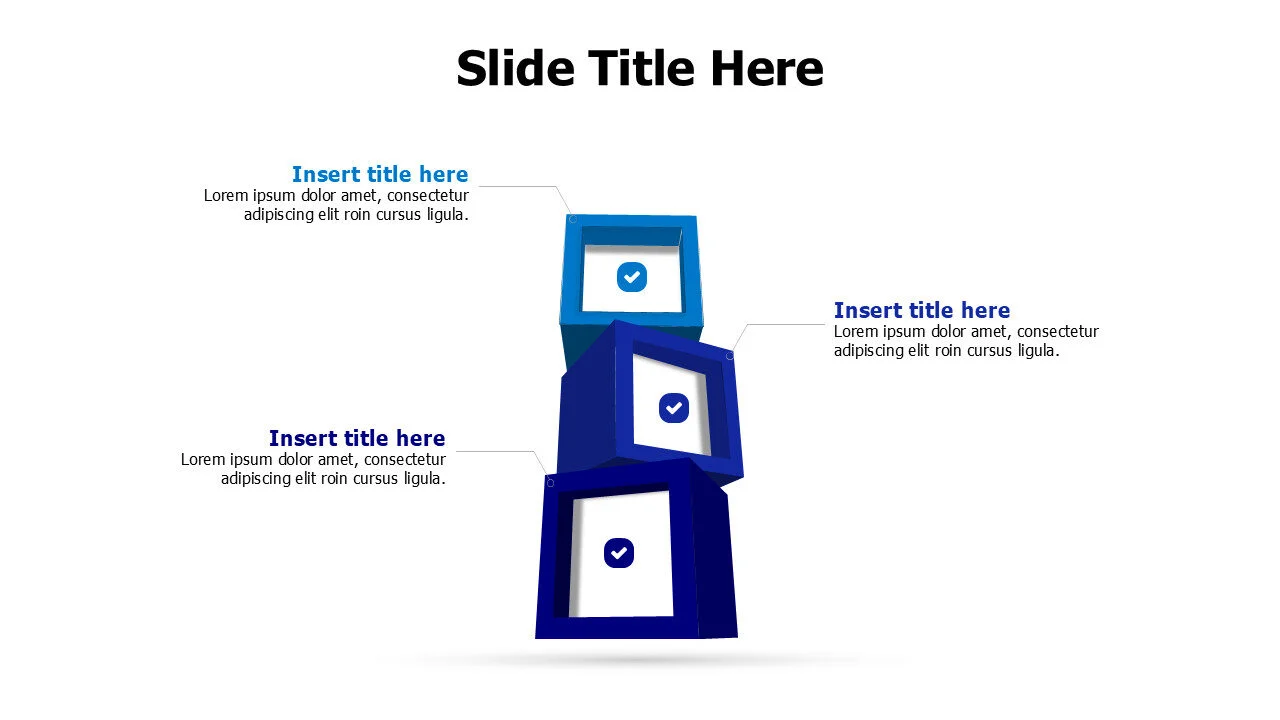 3 points 3D flying cut out squares infographic