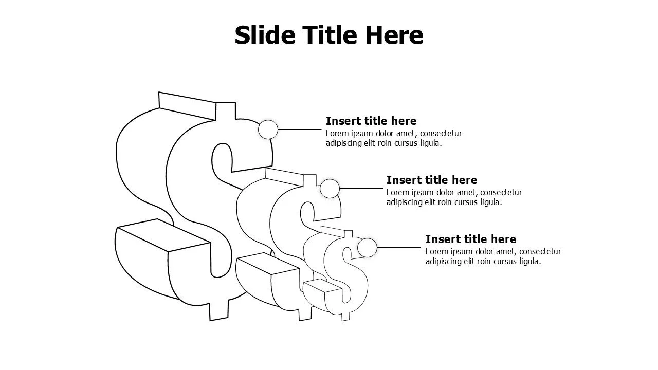 3 points 3D outline dollar sign infographic