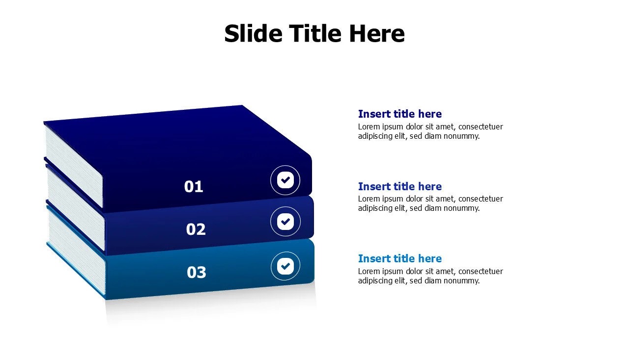 3 points 3D overlayed books infographic