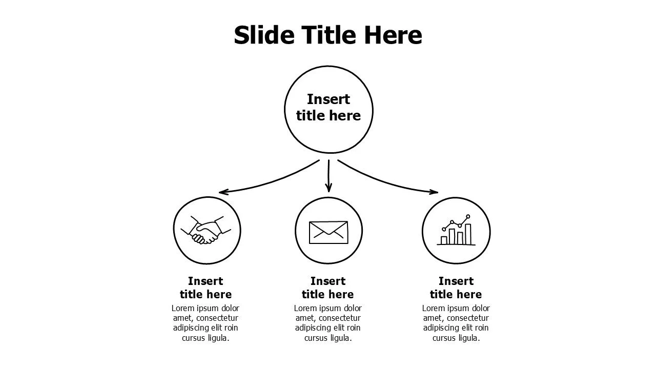 3 points branching infographic with icons