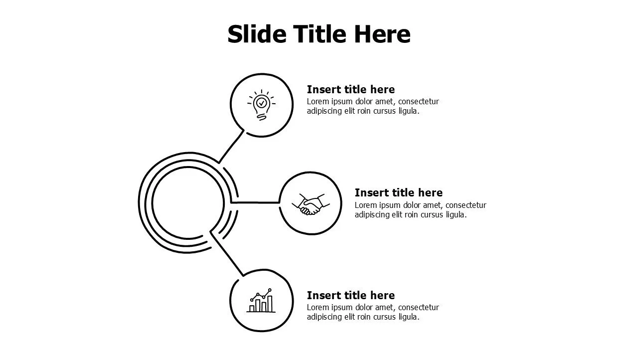 3 points circular doodle branching infographic