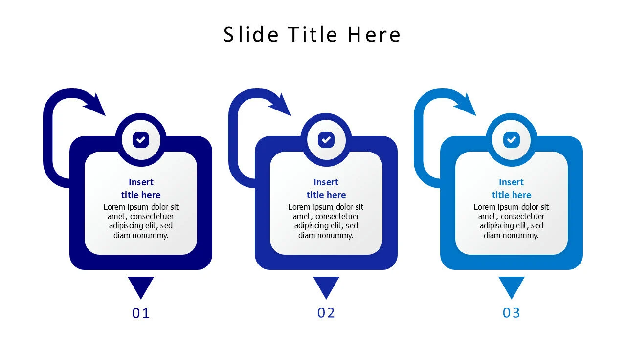3 points colored blocks with arrows and icons infographic