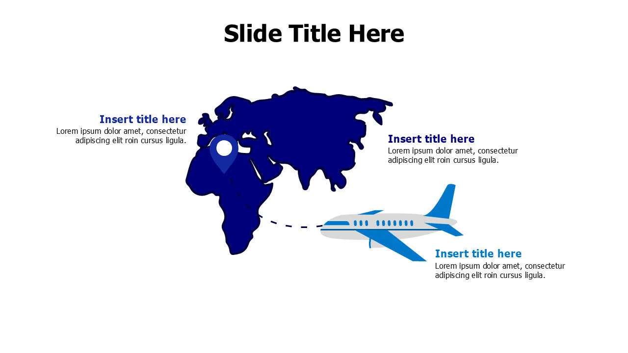 3 points colored map with plane infographic