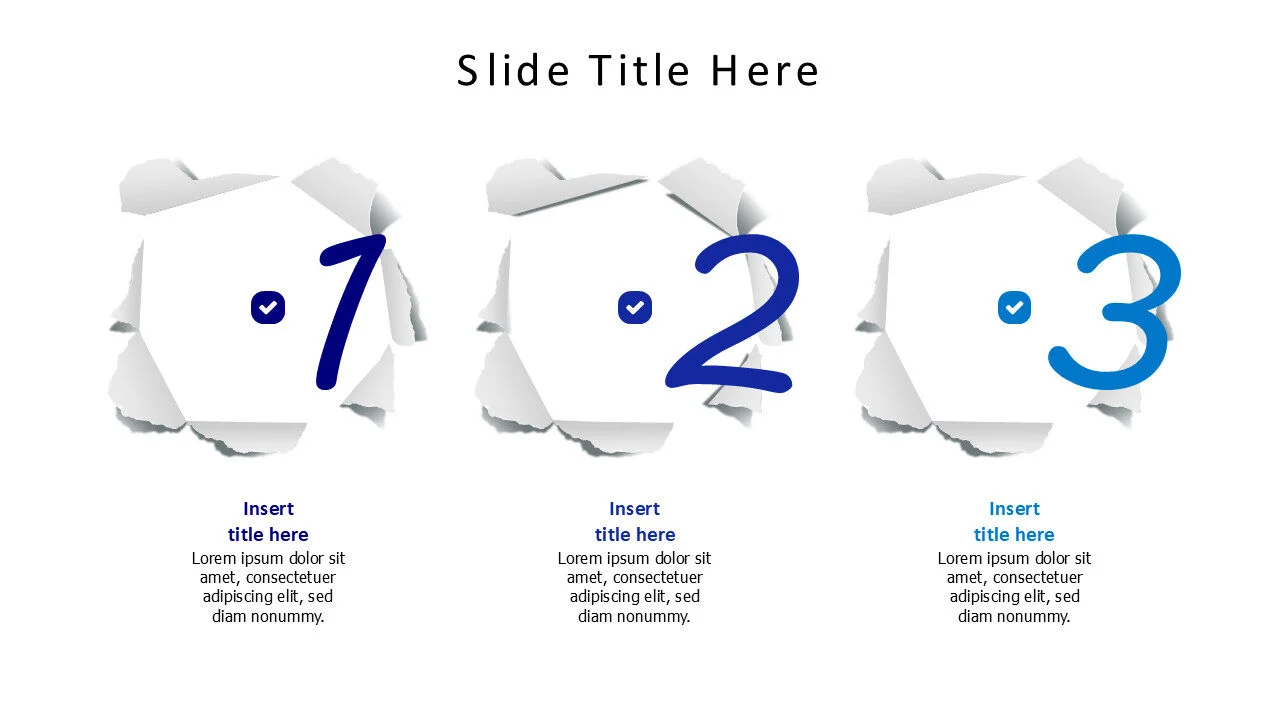 3 points cutout papers with big numbers infographic