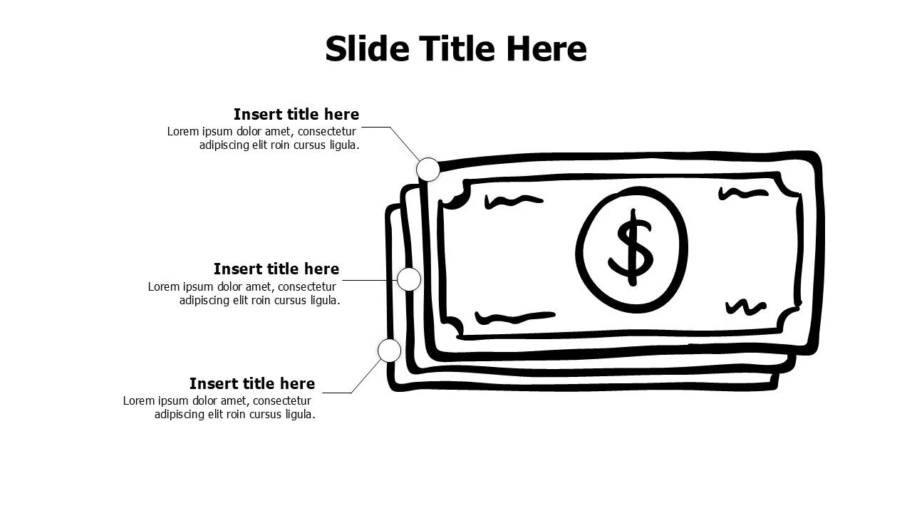 3 points from a sketchy outlined dollar infographic