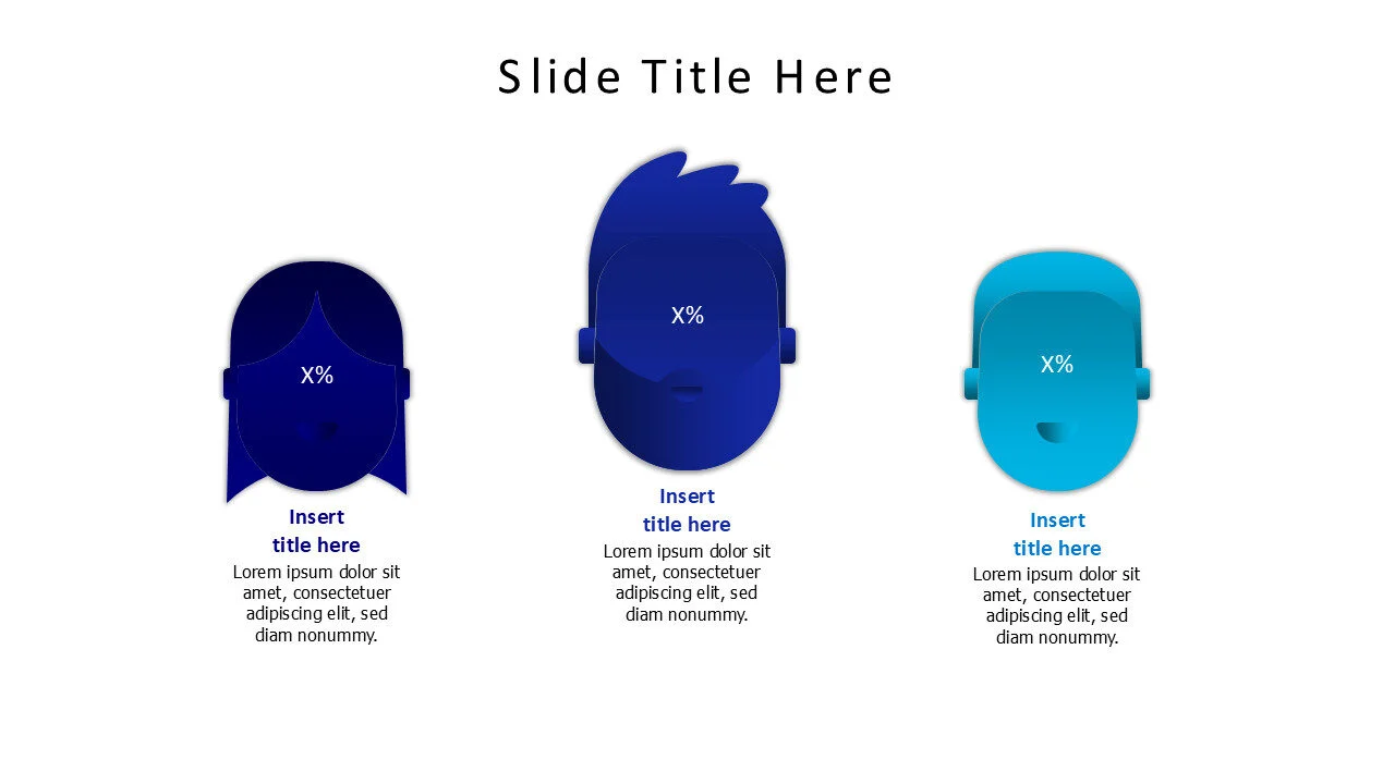 3 points gradient humen heads infographic with percentage