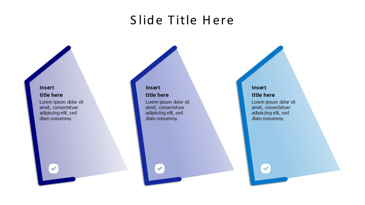 3 points gradient shapes with solid frame infographic