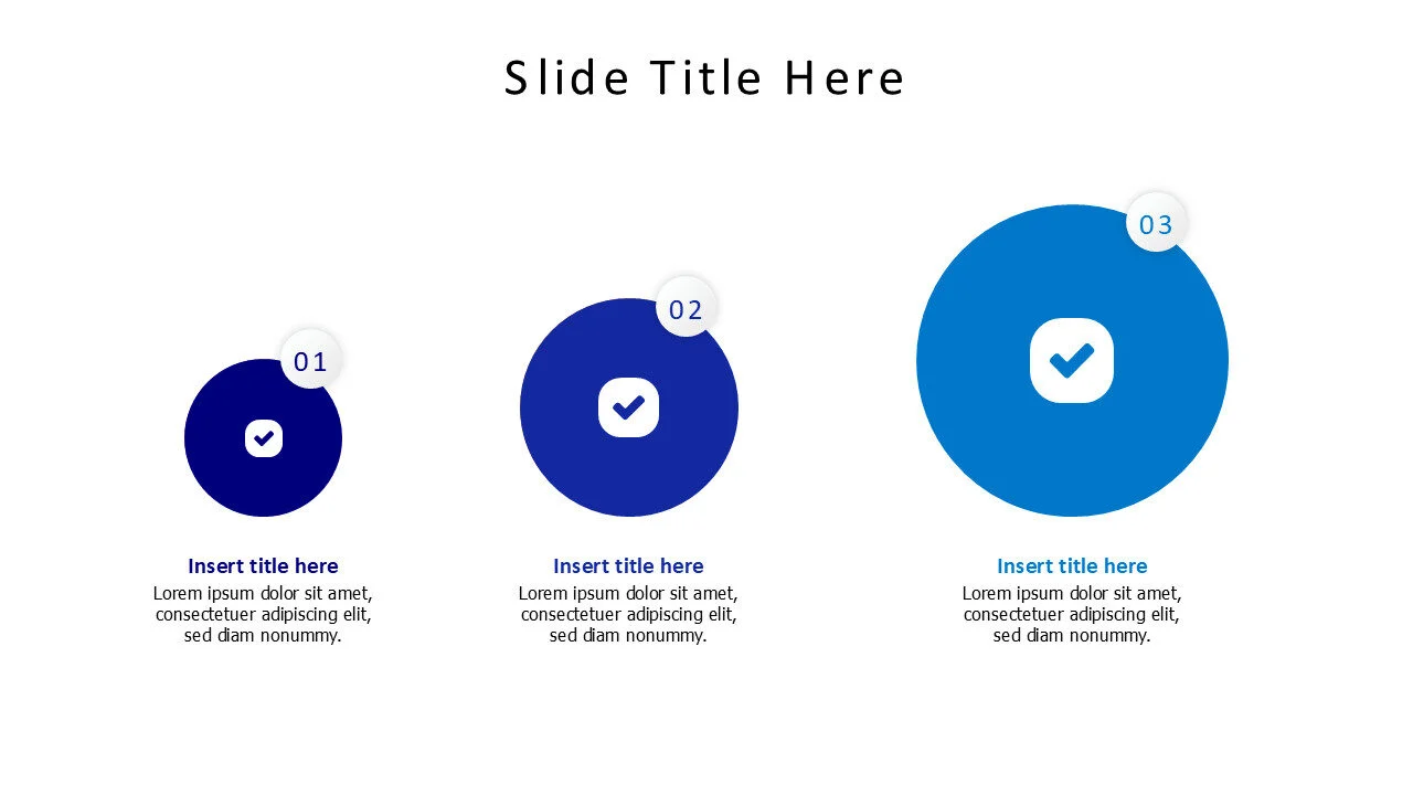 3 points growing colored circles with icons infographic