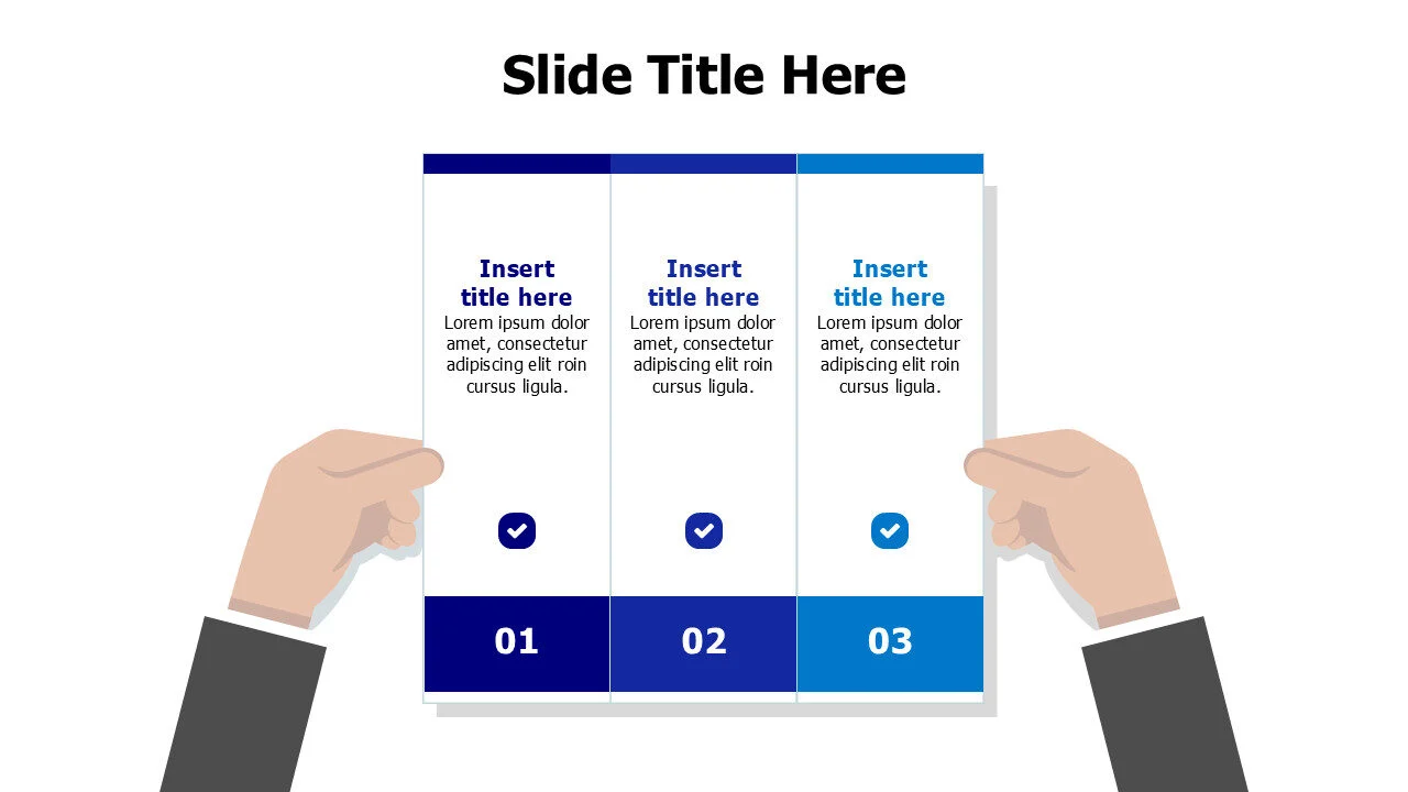 3 points hands holding brochure infographic