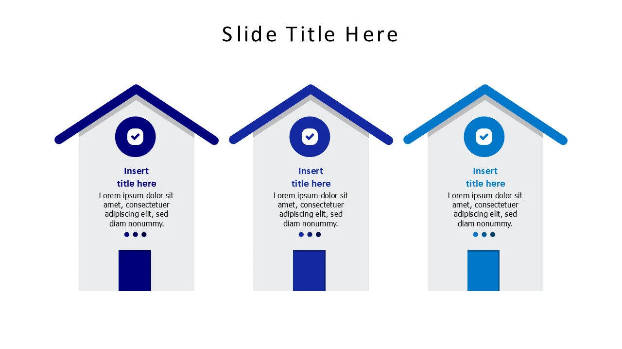3 points minimal houses infographic with icons