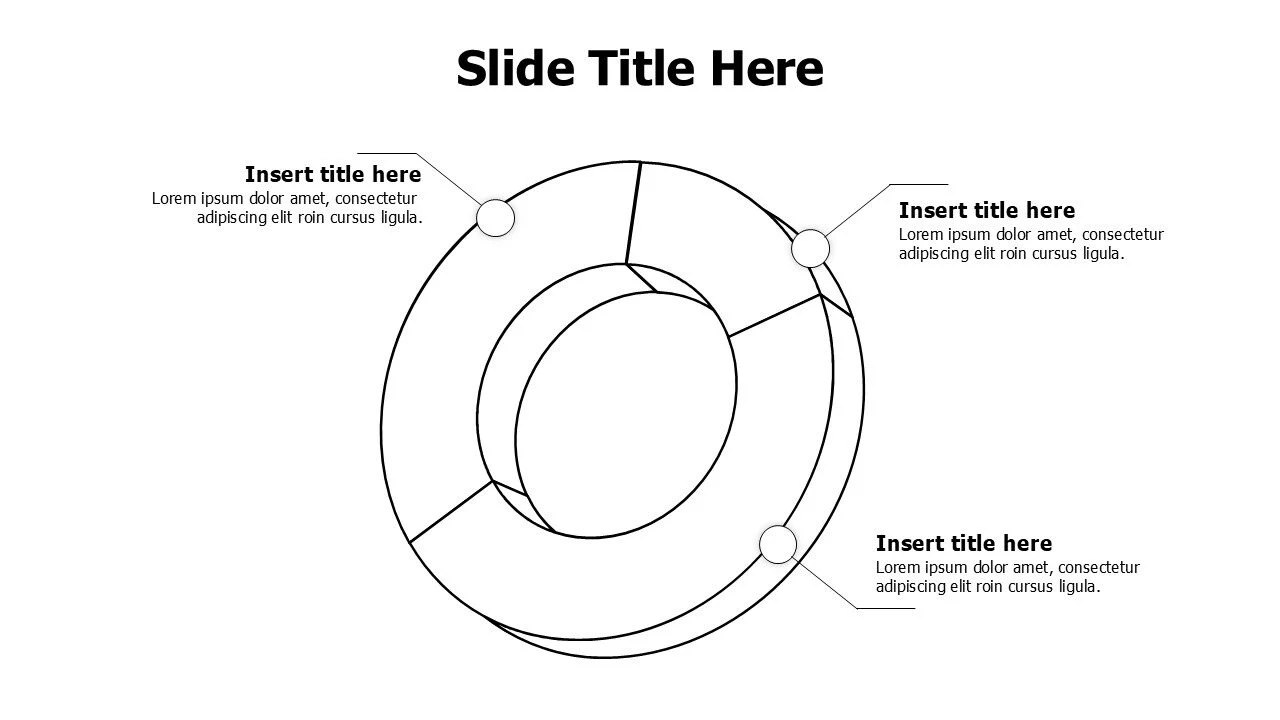 3 points outline 3D pie chart infographic