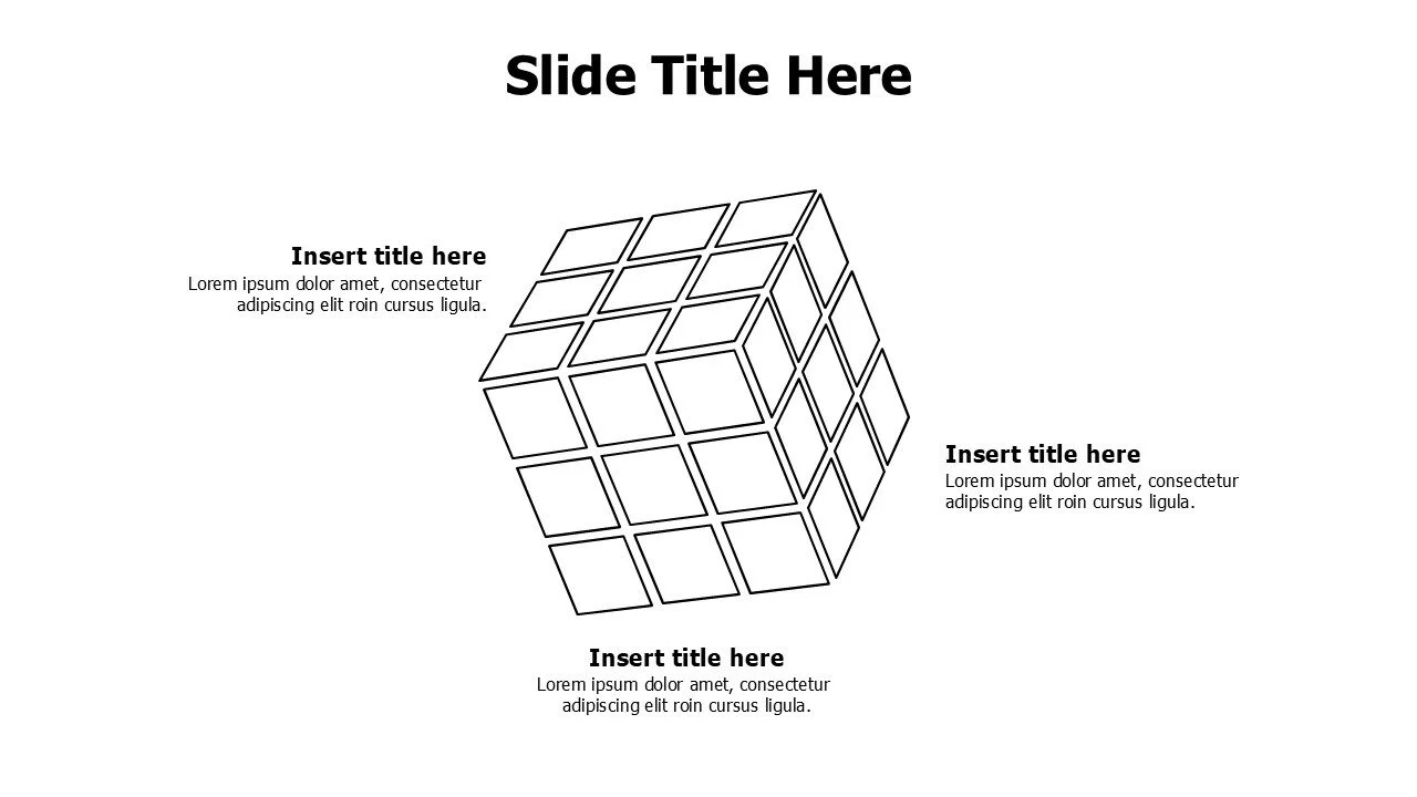 3 points outline 3D rubik cube infographic