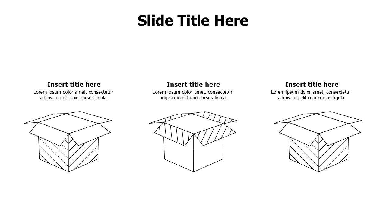 3 points outline deifferent opened boxes infographic