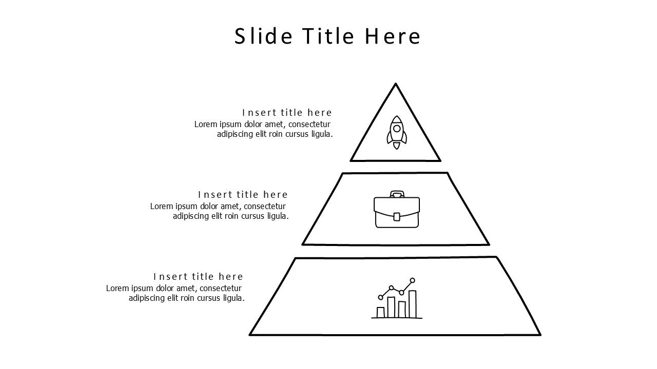 3 points outline divided pyramid infographic with icons
