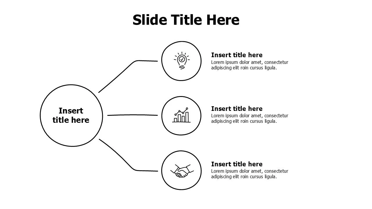 3 points outline doodle branching infographic