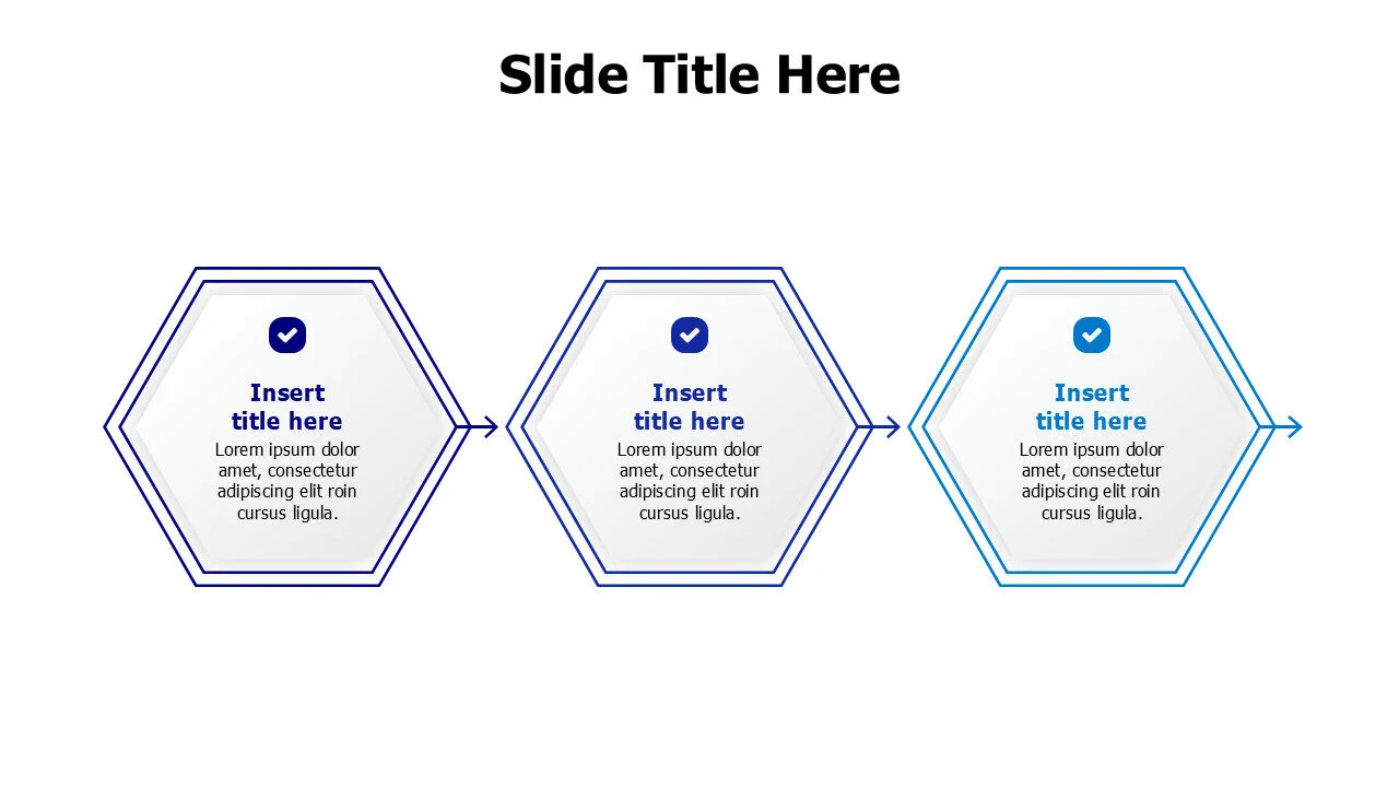 3 points outline hexagons with arrows and icons infographic