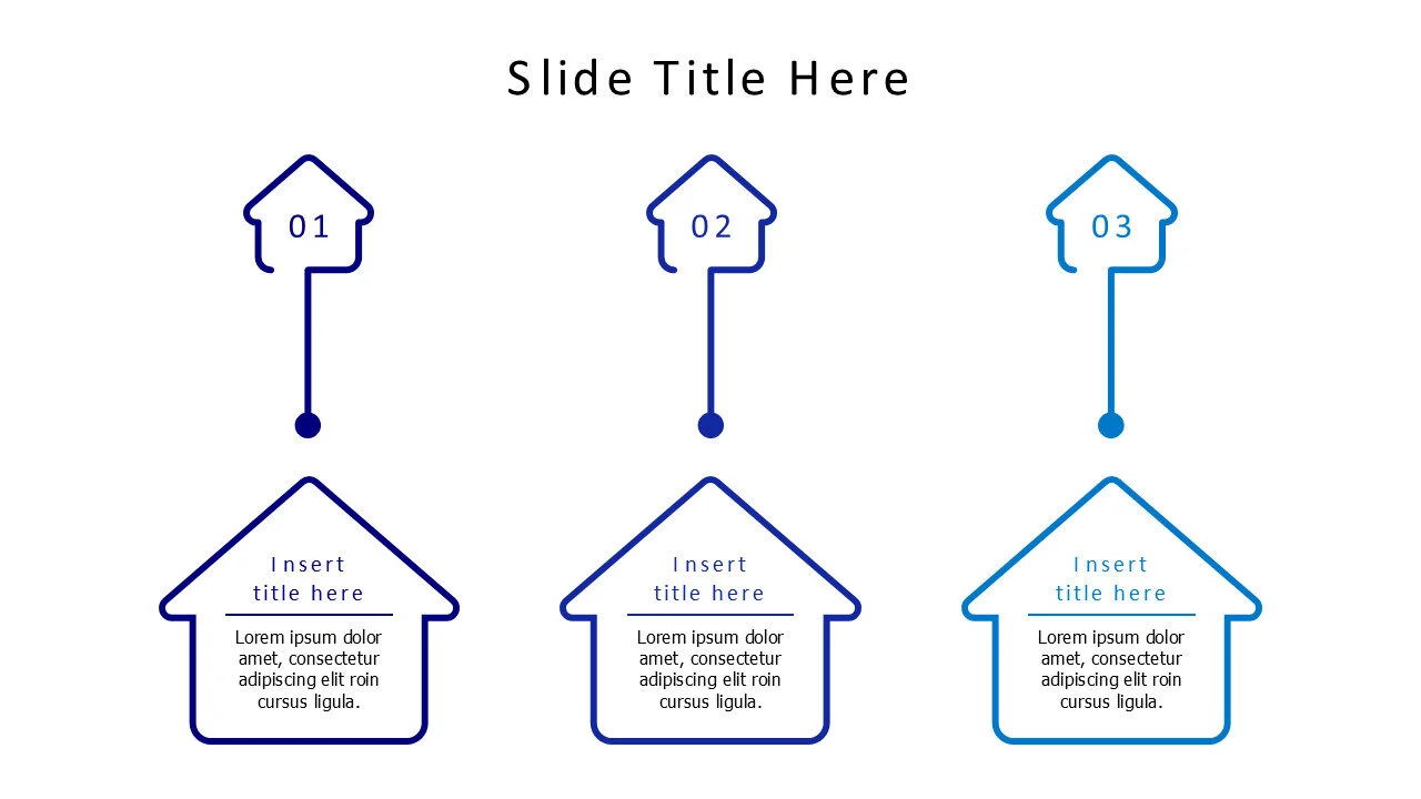 3 points outline homes with numbers infographic