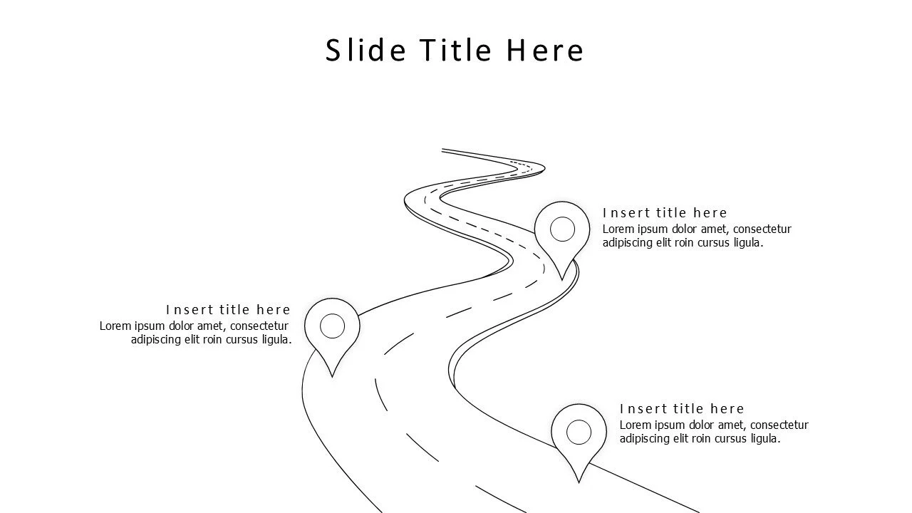 3 points outline location pins on a roadmap infographic