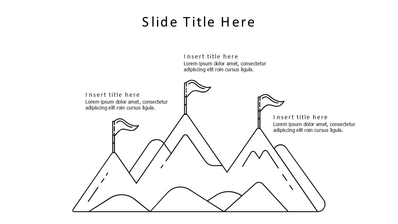 3 points outline mountain with flags infographic